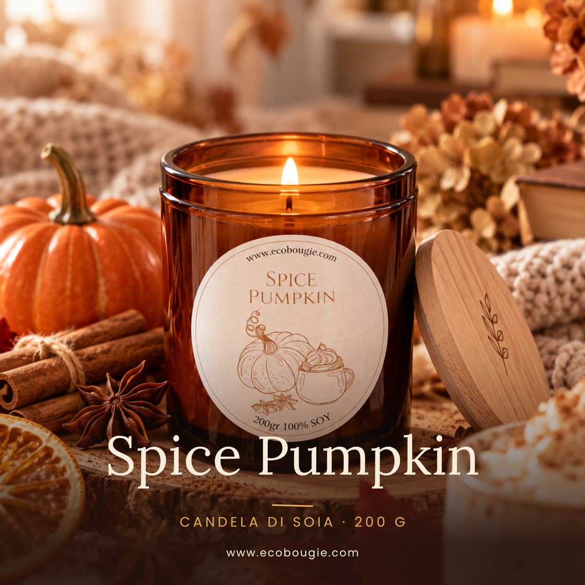 Candela Spice Pumpkin – Candela di soia profumata fatta a mano,200gr