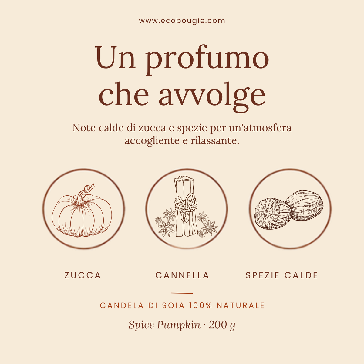 Candela Spice Pumpkin – Candela di soia profumata fatta a mano,200gr