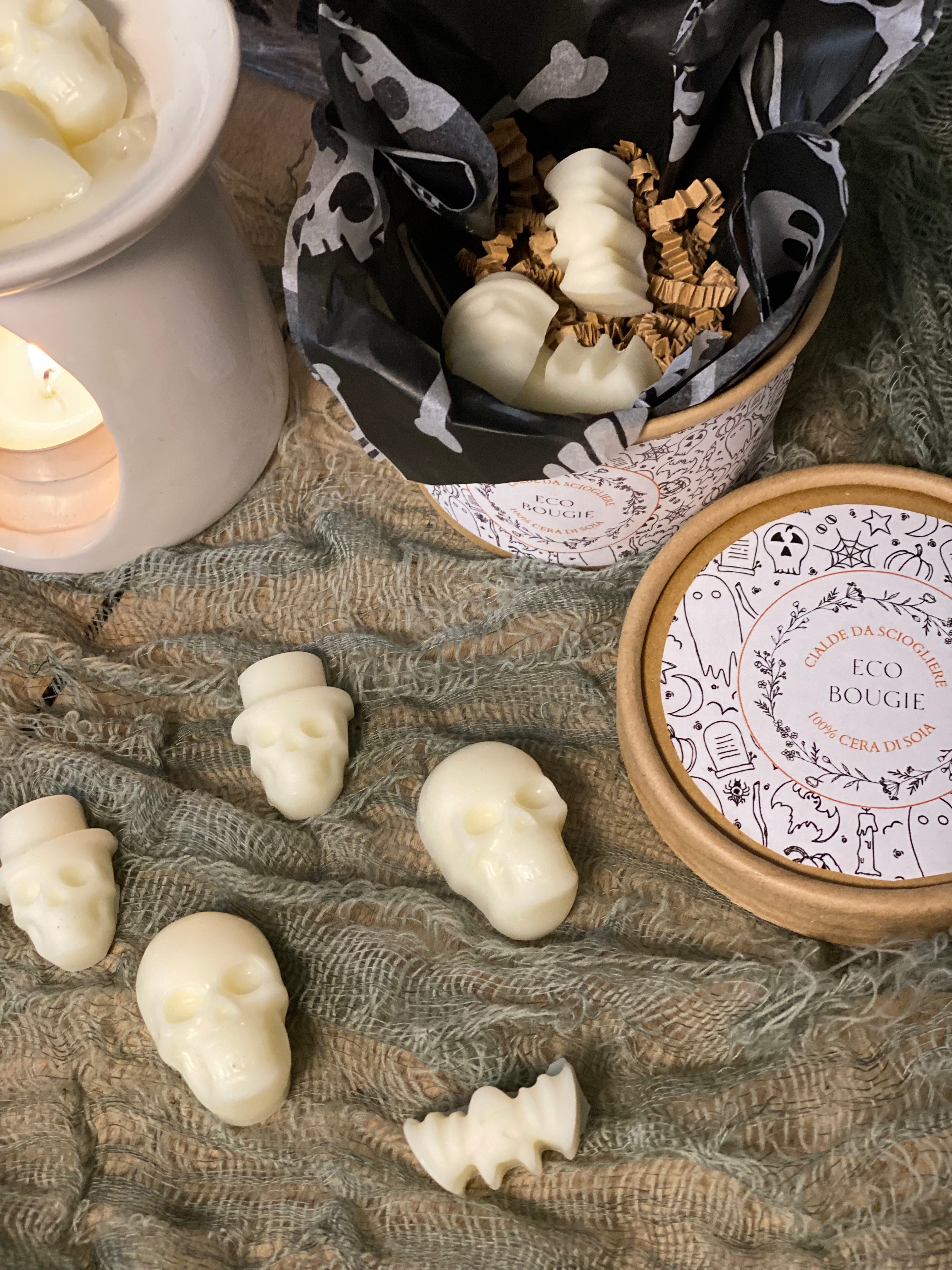 Cialde Spaventose Halloween EcoBougie – Scheletri & Pipistrelli | Zenzero & Vaniglia / Mirtillo & Limone