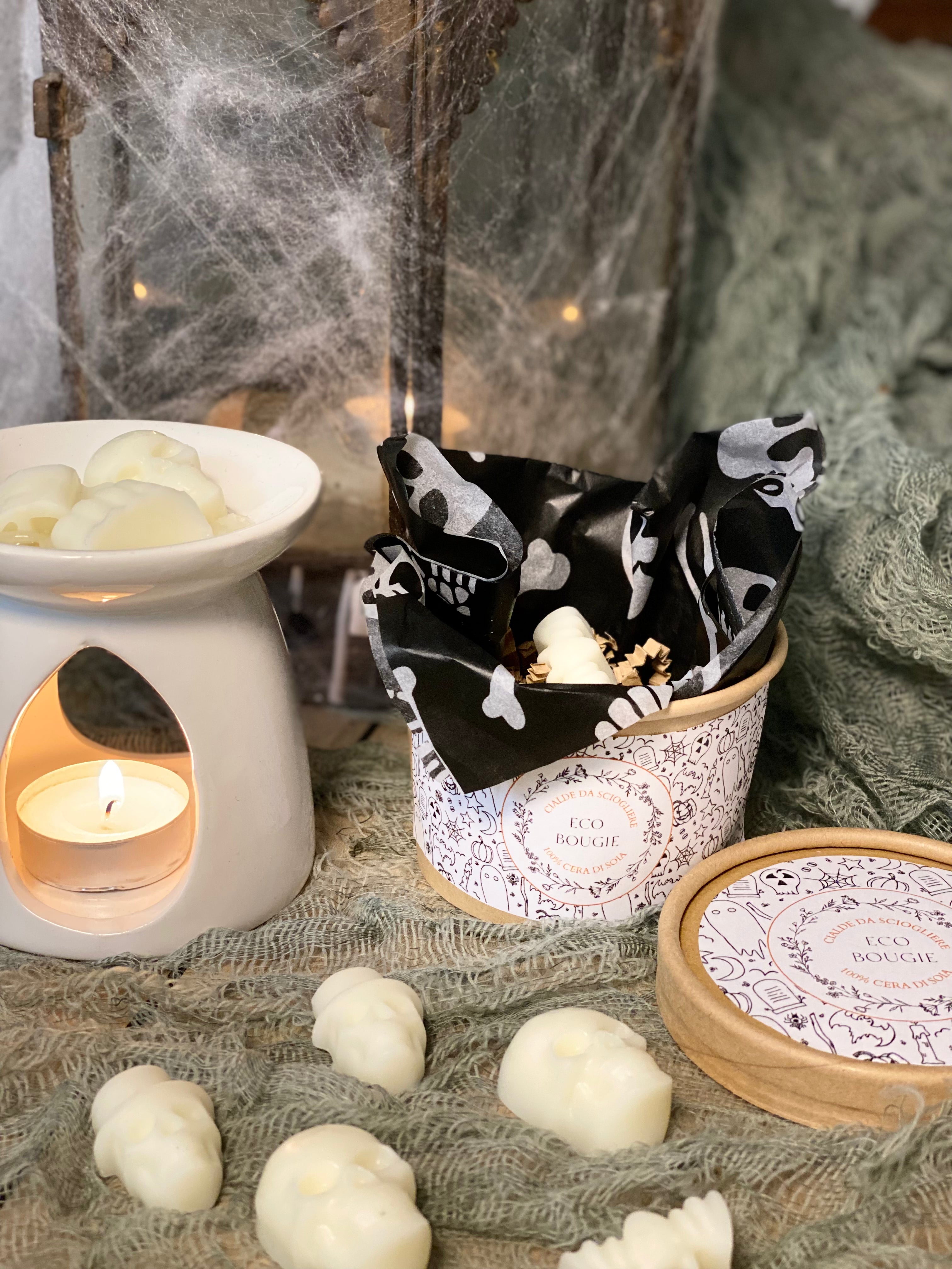 Cialde Spaventose Halloween EcoBougie – Scheletri & Pipistrelli | Zenzero & Vaniglia / Mirtillo & Limone
