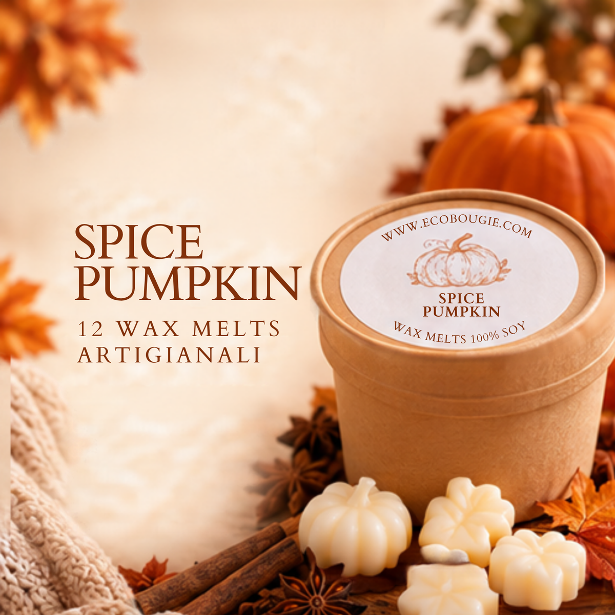 Wax Melts Spice Pumpkin – 12 cialde profumate in cera di soia fatte a mano
