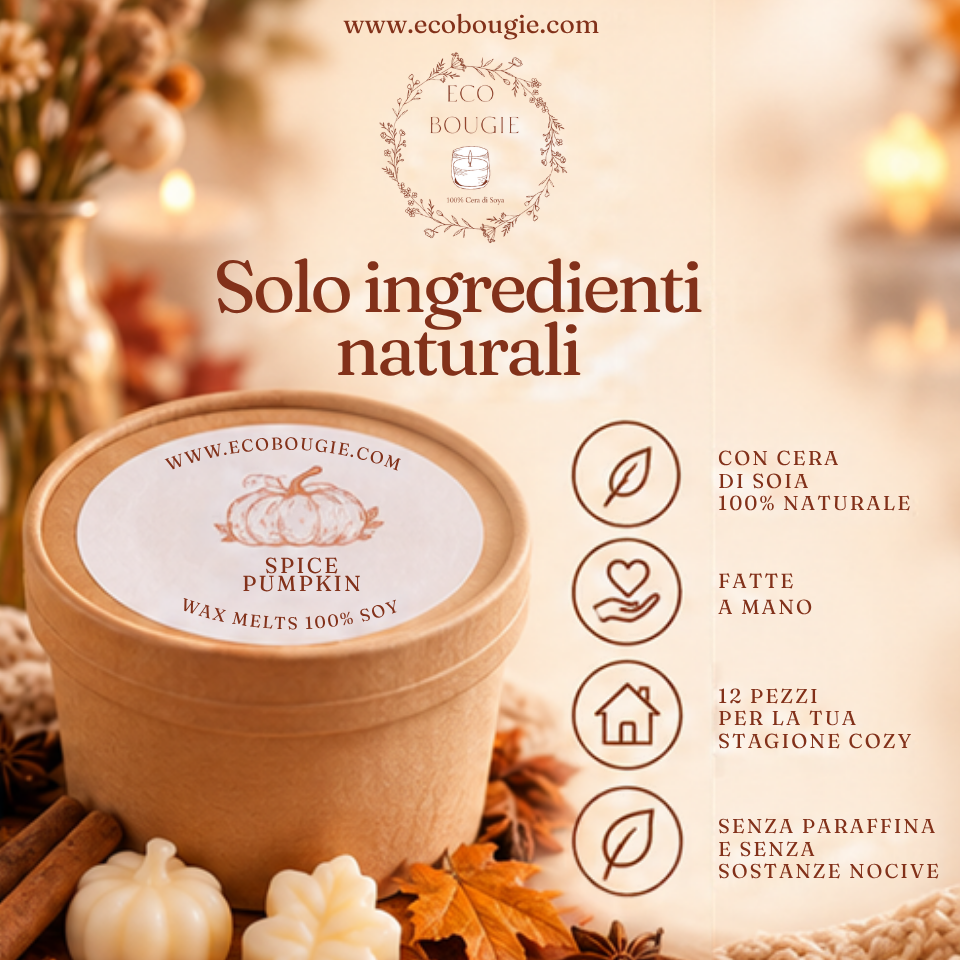 Wax Melts Spice Pumpkin – 12 cialde profumate in cera di soia fatte a mano