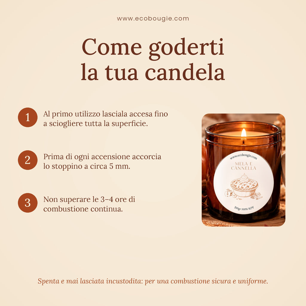 Candela Mela e Cannella – Candela di soia profumata fatta a mano, 200 g