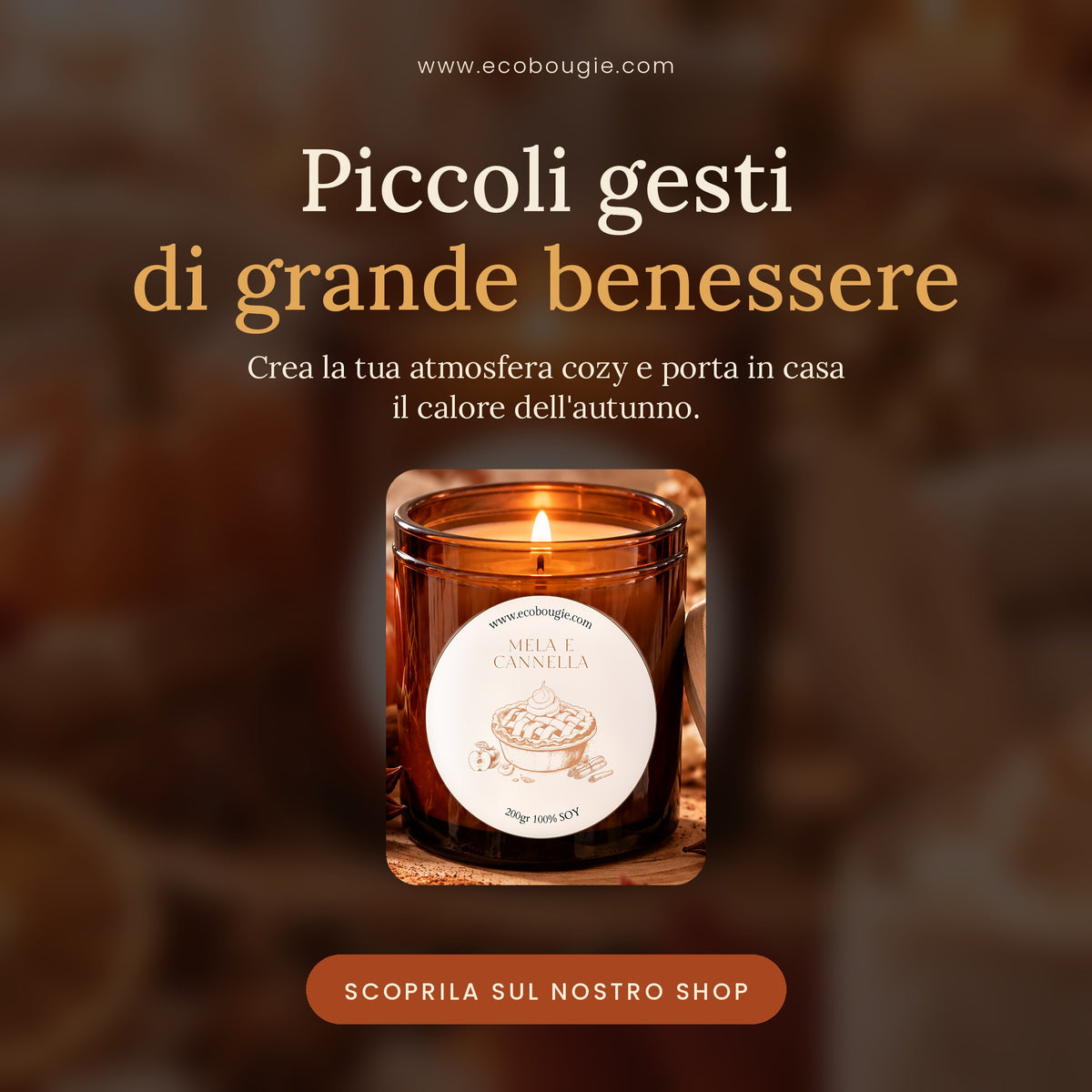 Candela Mela e Cannella – Candela di soia profumata fatta a mano, 200 g