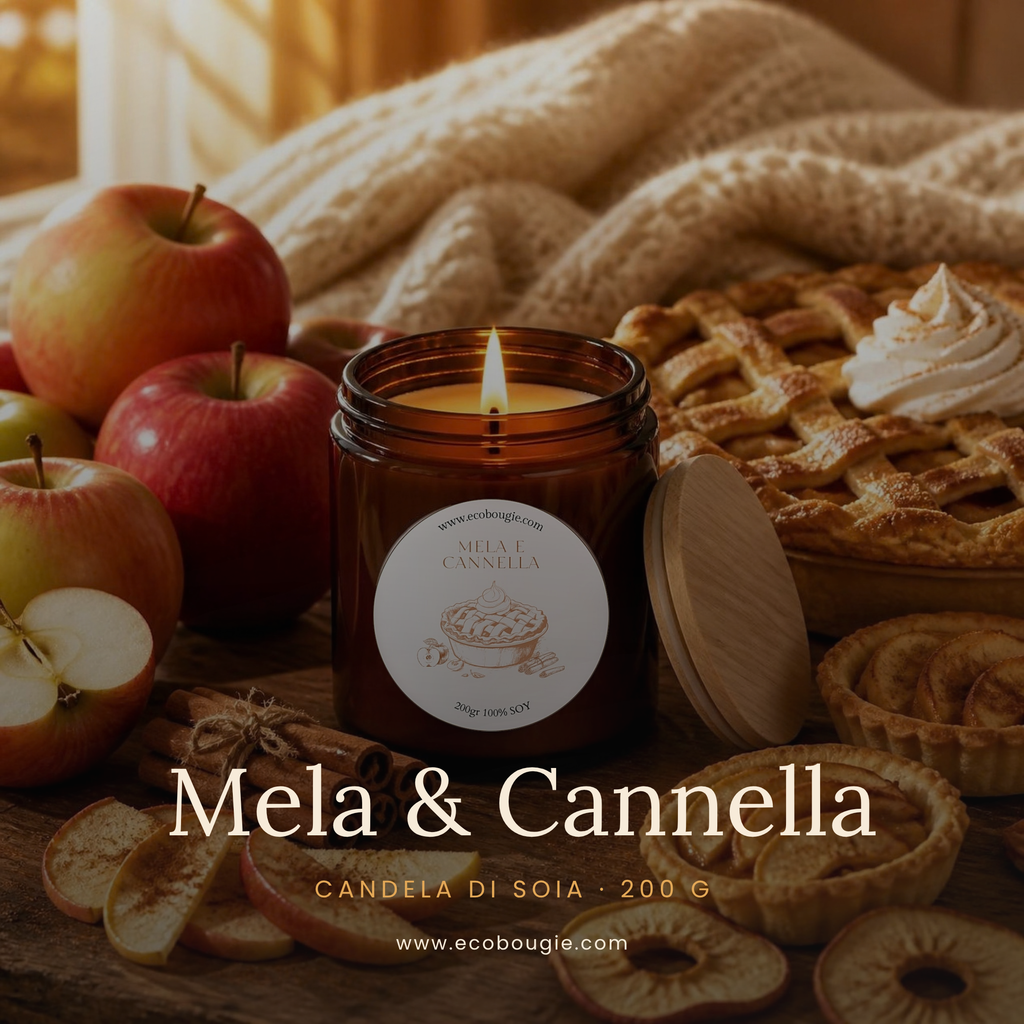 Candela Mela e Cannella – Candela di soia profumata fatta a mano, 200 g